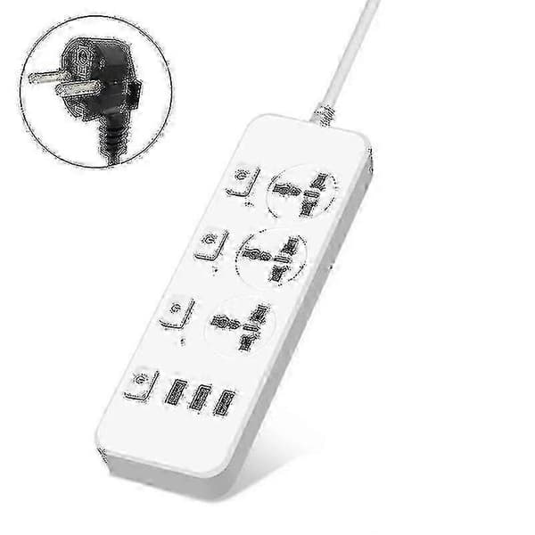 Us//eu Strømuttak 5v2.1a Overspenningsvern Med 3 Uttak Og 3 Usb-porter