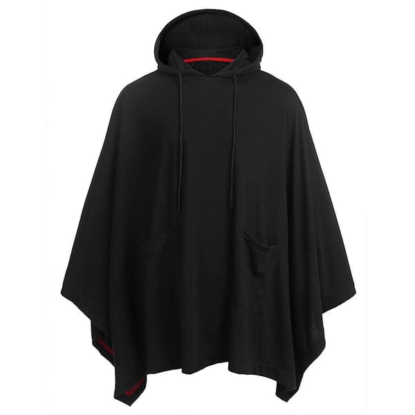 Unisex Casual Hætte Poncho Cape Kappe Mode Frakke Hættetrøje Pullover Med Lomme Sort Black M