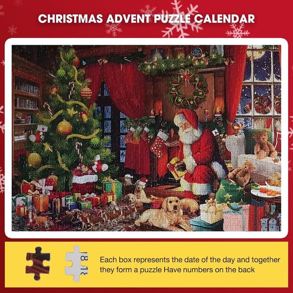 Adventskalender 2026 Puslespil med 1008 brikker 24 dages nedtælling til jul for voksne og børn