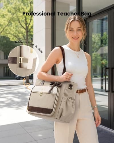 LOVEVOOK Lærerveske for kvinner, arbeidsdataveske, datamaskinmappe Khaki-beige-kaffe Khaki-beige-coffee 15.6 in