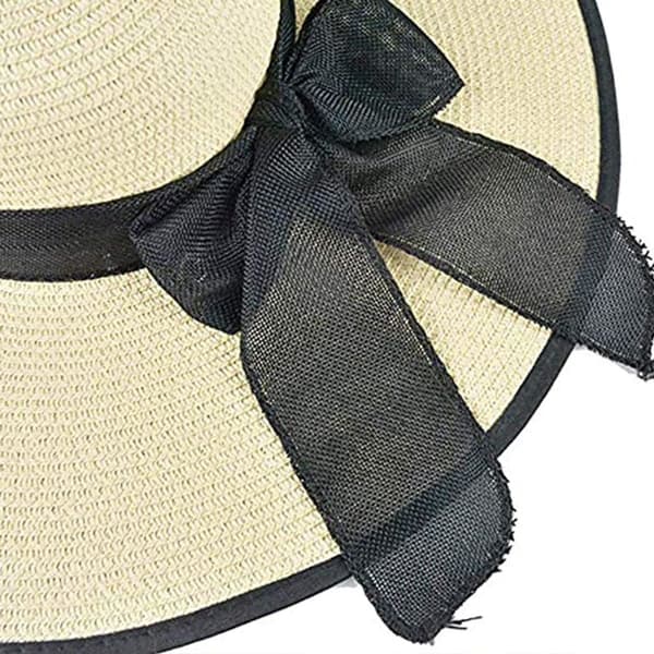 [zd]Kvinders solhat med stor sløjfe, stor floppy hat, foldbar rullehue, hvid