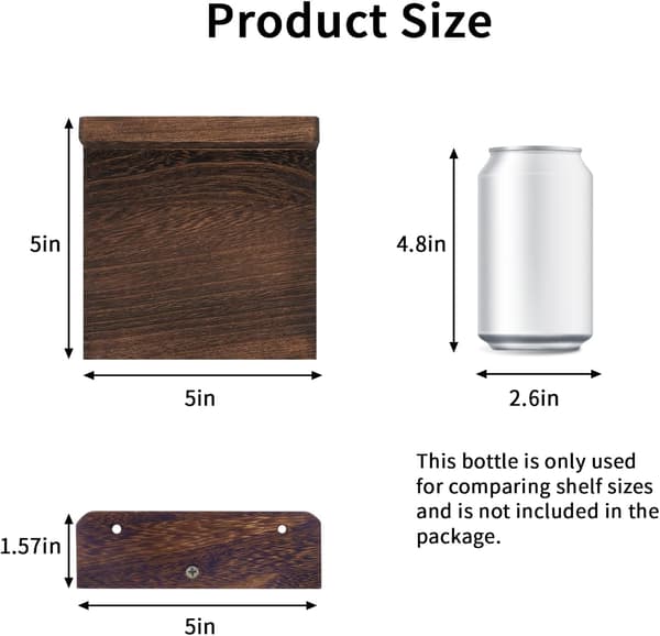 Små flytande vägghyllor 4-pack 13 × 13 cm – Rustika trähyllor kompatibla med sovrum, vardagsrum, kök och badrum brun brown brown brown
