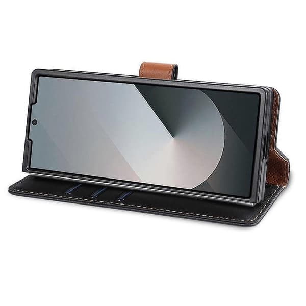 Kompatibel med Samsung Galaxy Z Fold7 5G Ställfodral PU Läder Plånboksfodral S Black