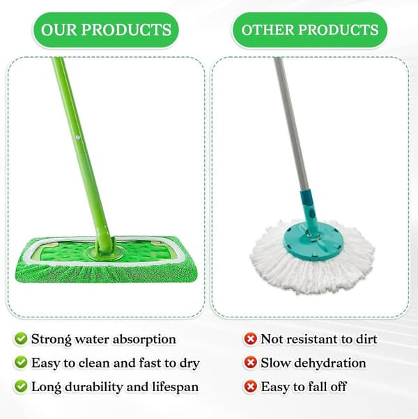 [zd]Påfyllningsbara moppdynor lämpliga för Swiffer Sweeper, 10-pack, moppar, våta och torra för hemstädning, tvättbara mikrofibermoppdynor, 25 x 11,5 cm