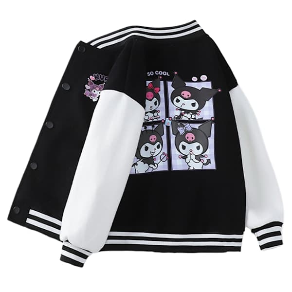 Barn Flickor Kuromi Jacka Uniform Ledig Lös Knäppning Baseballjacka Ytterkläder Svart 150cm