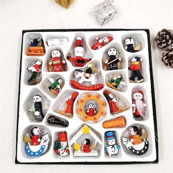 Adventskalender Juledekorasjonssett 24-delt Trefigur Juletrepynt set