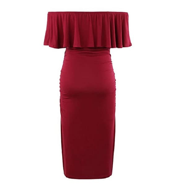 Kvinners Off-Shoulder Graviditets-Maxikjole med rysjer for fotografering