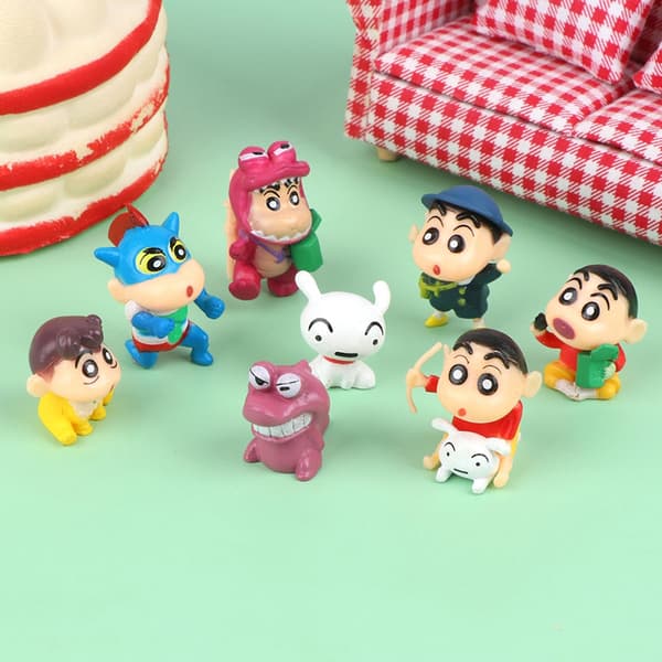 8 stk. Crayon Shin-Chan Anime-figurer Stasjonære modellbilpynt