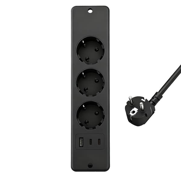 [zd]Bordplade forsænket stikkontakt, med USB & Type-C (3 porte, sort)