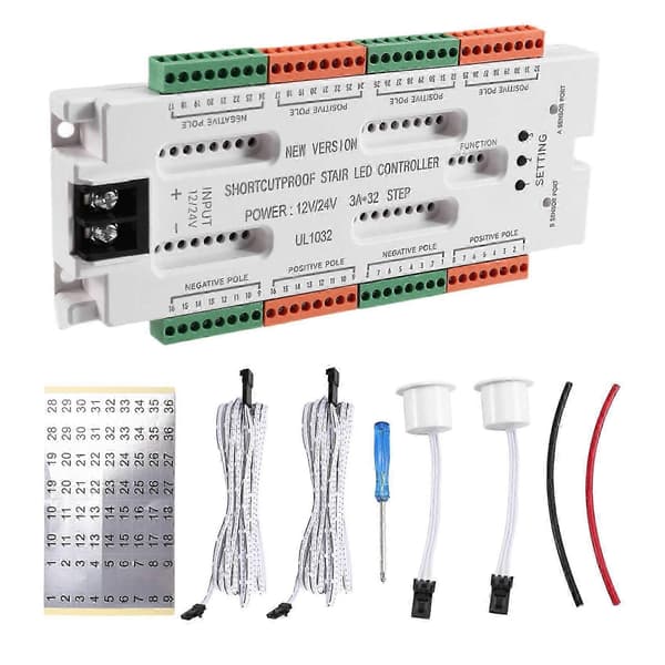 Stige nattlys 32 kanaler trapp LED bevegelsessensorlys forhindrer kortslutningskontroller DC12V/24V