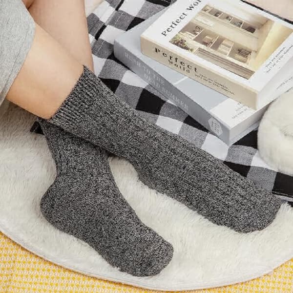 5-pak uldstrømper til damer, retro bløde behagelige varme tykke strikkede vinterstrømper, perfekt gave til kvinder Dark Grey