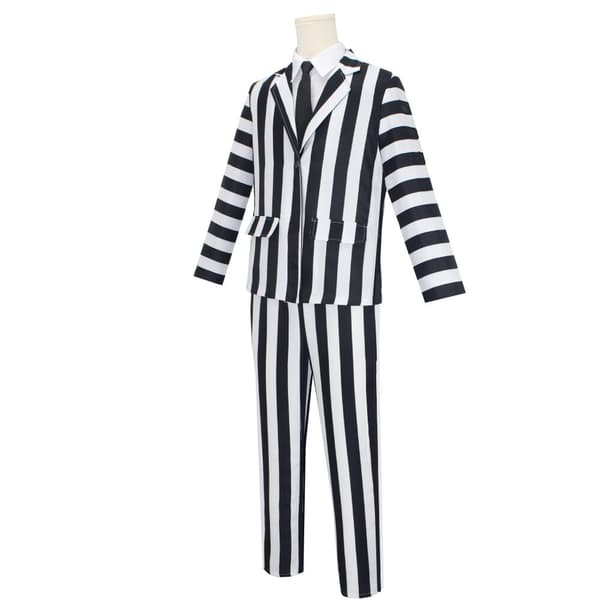 4-delad Beetlejuice-kostym för män, svartvit randig kostym black black S