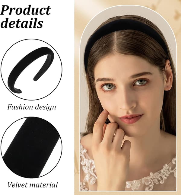 3-delt sæt, 3 størrelser, fløjlsdiadem, sorte diademer, damer, 1cm, 2cm, 3cm, ensfarvede enkle diademer, hårtilbehør til piger. black