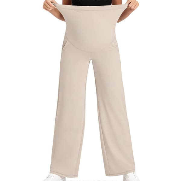 Stilige Mammabukser Justerbar Midje Rett Ben Elastiske Polyesterbukser For Gravide Beige S Beige S