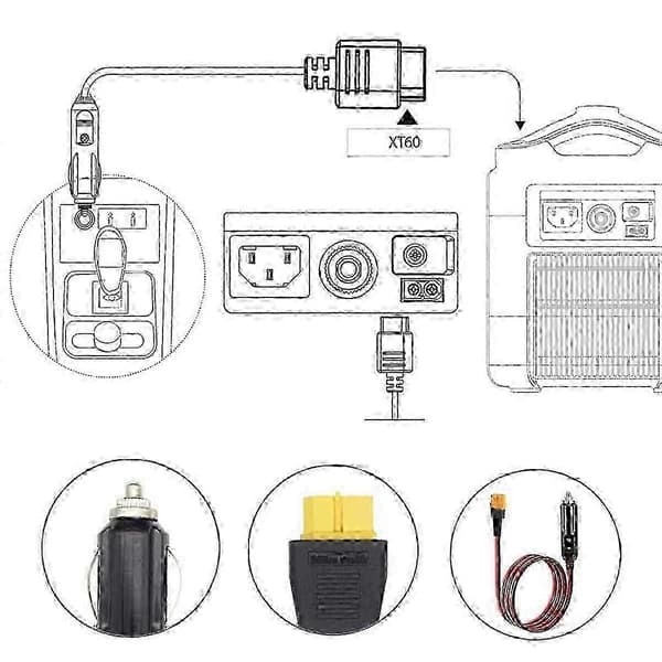 ALLPOWERS S2000 Bluetti EB55Anker 757/767 Bil Sigarettenner Kompatibel med XT60 12V til 24V Ladekabel - KM