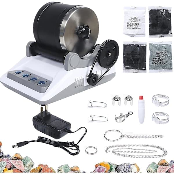 [zd]Stenslipningsset, professionellt stenkoppset, polertrumma, stenslip, 7-dagars timer, 4 polerpulver