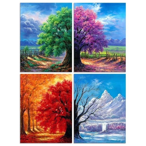 Diamond Painting 4-pak – 5D Diamantmaling Årstidstrær Full Drill 30x40cm[zd]