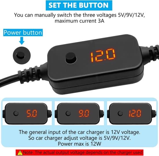 USB-C hann til 12V sigarettennerkontakt Type-C til sigarettenneradapter-kabel med voltmeter-display, justerbar spenning