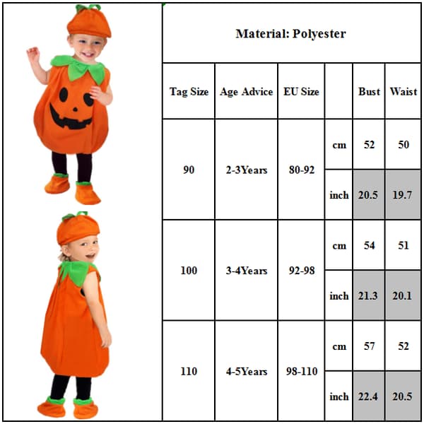 Halloween-kostyme for barn, gutter og jenter, gresskar-cosplay-kjole 3-4 Years