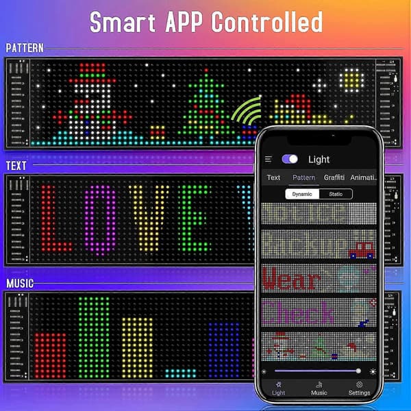 Led Matrix Pixel Panel Rullande Ljusa Reklamskyltar Flexibel Usb 5v Led Bildekor Bluetooth App Kontroll För Bilbutik[zd] 9x37 CM