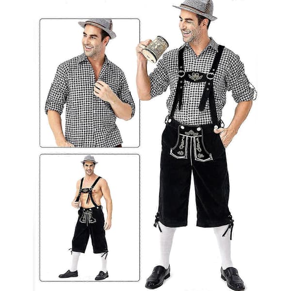 Lederhosen Oktoberfest Kostume til Mænd Bayersk Ølmand Cosplay Sort Black M