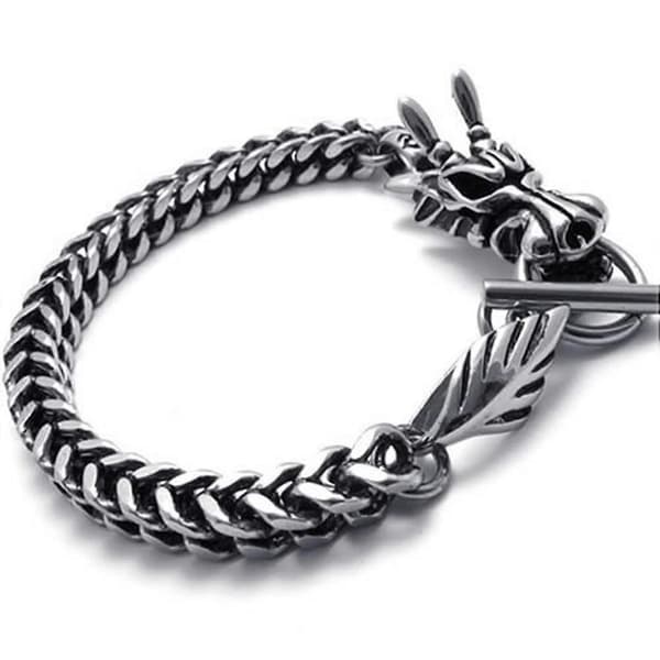 Herresmykker Armbånd Rustfritt Stål Drage Biker Svart Sølv