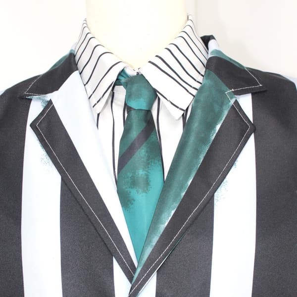 4-delt Beetlejuice-kostume til mænd, sort og hvidstribet jakkesæt Green M