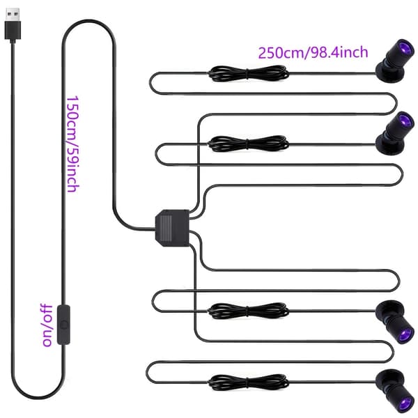 Kompakt Mini USB LED UV Blacklight Spotlight til indendørs modeludstillinger og mikrovinskabe, fås i sort, sølv og guld Black 2 Heads