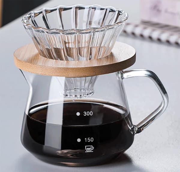 Hæld-over kaffebrygger - 300 ml glaskaraffel kaffeserver med kaffedrypper/filter i glas, kaffebrygger til drypkaffe 300ml