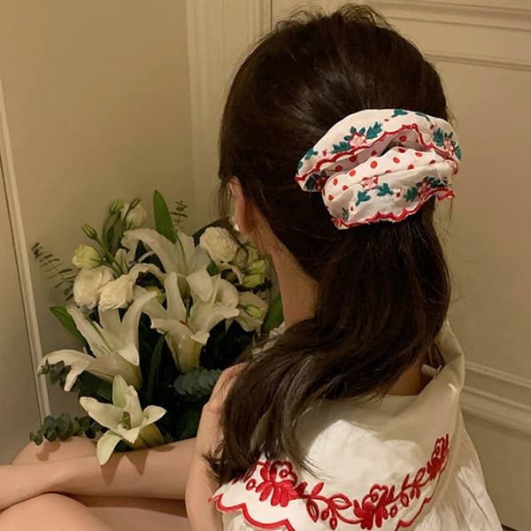 Hårbånd Elastiske Hårstrikker For Kvinner Fasjonable Scrunchies Med Broderidesign Hårtilbehør Red polka dots