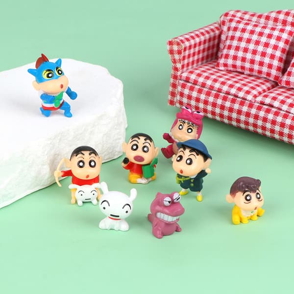 8 stk. Crayon Shin-Chan Anime-figurer Stasjonære modellbilpynt