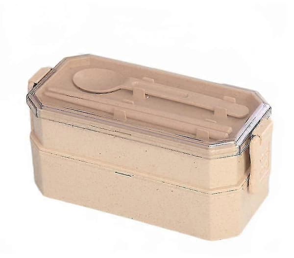 1 stk Mikrobølgeovn Matboks Hvetehalm 2-lags Servise Matbeholder (beige)[zd]