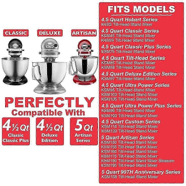 Tilbehør i rustfritt stål til KitchenAid 4,5-5 Qt kjøkkenmaskin med vippehode - 6-tråds visp og flat visp inkludert Silver