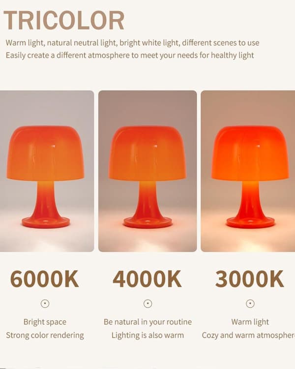 Bordlampe/Skrivebordslampe – LED-lampe med 3 lysmoduser og dimbart lys – Retro sopplampe til soverom og stue[zd]