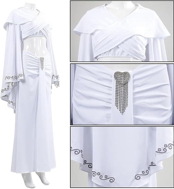 Star Wars Vit Maxiklänning Set Amidala Cosplay Kostym Topp Cape Kjol Jedi Halloween Kostym (S) S