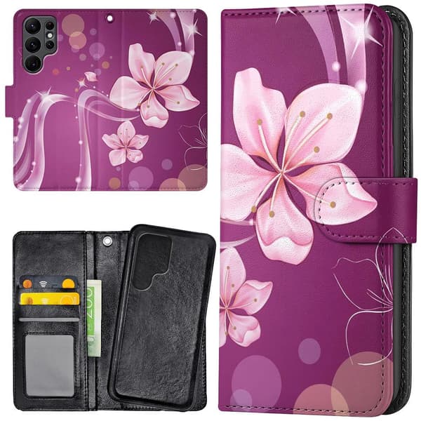 [zd]Samsung Galaxy S22 Ultra - Lommebok Deksel Hvit Blomst Multicolor multicolor