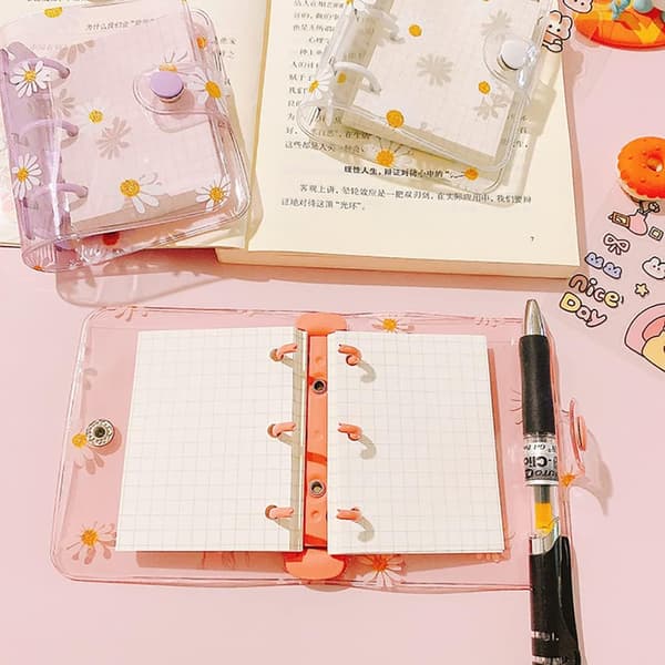 Mini Daisy 3 ringbindsomslag klare PVC notesbogomslag løsblad (hvid) White