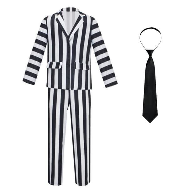 4-delad Beetlejuice-kostym för män, svartvit randig kostym black black S
