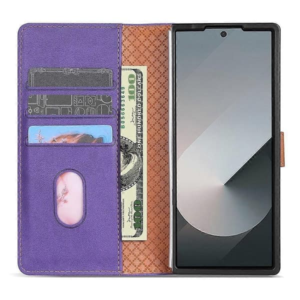 Kompatibel med Samsung Galaxy Z Fold7 5G Ställfodral PU Läder Plånboksfodral S Purple