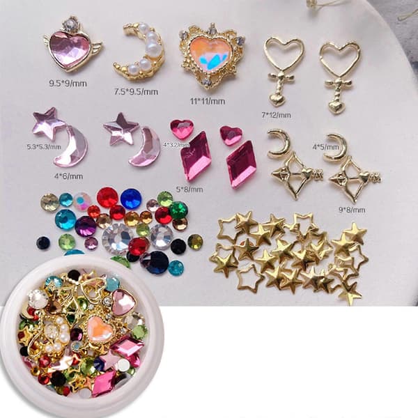Måne Stjärna Nagelprydnader Nagelstuds Och Strass Nagelkonststuds 3D Nagelkonst[zd]
