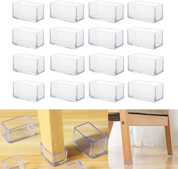 Set med 16 rektangulära silikongolvskydd för stolsben 20 x 30 mm Transparent