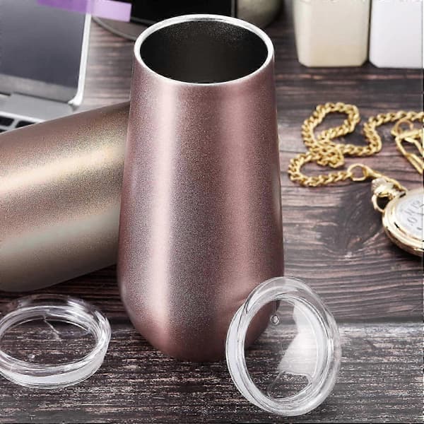 Champagne Tumbler Stilkløse Fløjter 6 Stykker Dobbeltisoleret Rustfrit Stål Mini Cocktailkopper Rosaguld til Kaffe Vin