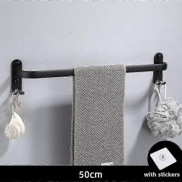 Pyyheteline seinäkiinnitteinen 30-50cm pyyheteline kylpyhuone alumiini musta kisko pyyheteline tarralla Single pole 50cm