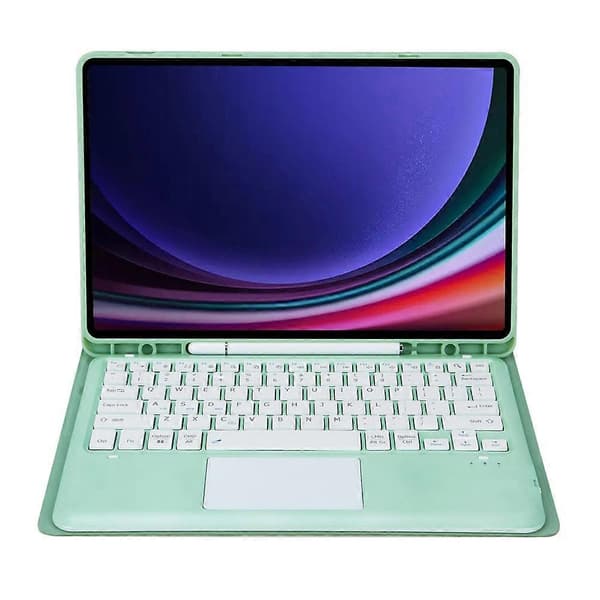 Til Samsung Galaxy Tab S10+(Plus)/ S9 FE+(Plus)/ S9+(Plus) 12.4\" X610/ X616 Bluetooth-tastatur med touchpad, penneholder, tablet-etui Light Green