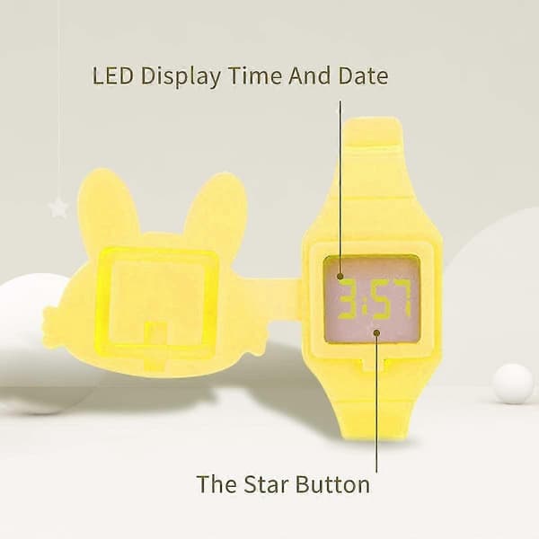 Barnklocka, flickklocka Digital Söt Form LED Mode Silikonarmband Clamshell Design Armbandsur Flicka Yellow