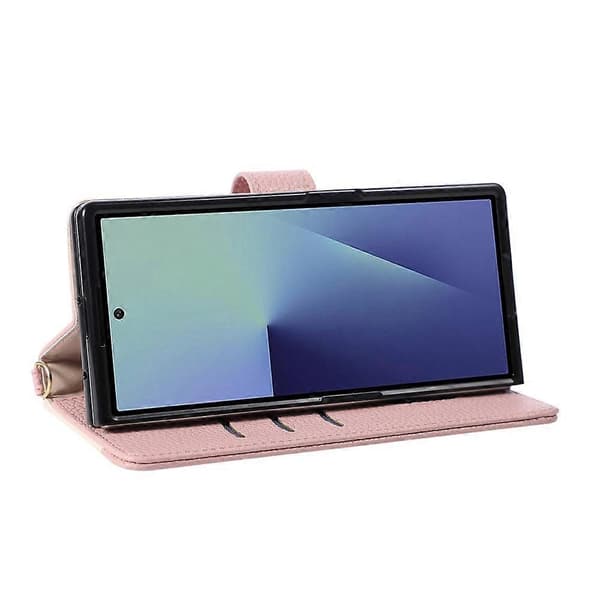 Kompatibel med Samsung Galaxy Z Fold8 Ultra Plånboksfodral Triangulär skarvning Dragkedja Läder Telefonfodral med handledsrem Pink