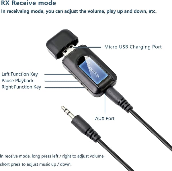 Trådløs lydsender og -mottaker - Bluetooth-adapter for bil/datamaskin/TV/hodetelefoner, svart