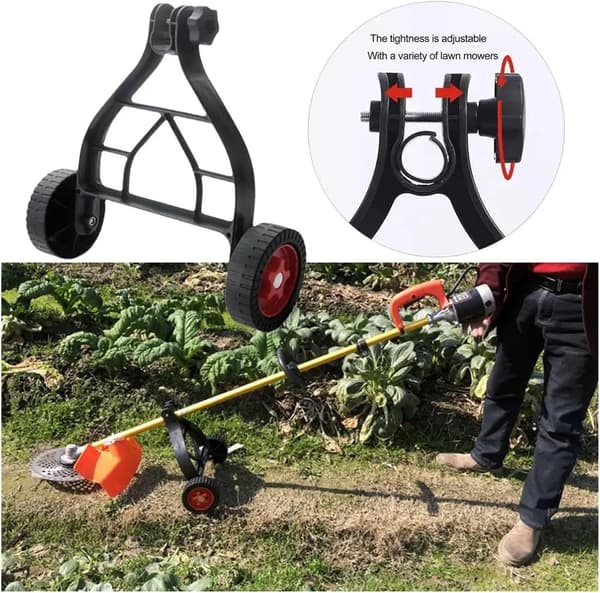 Trimmer Støttehjul Universelt Gressklipperhjul med Feste, Justerbart og Ergonomisk Hjulsystem for Gresstrimmer og Kantklipper