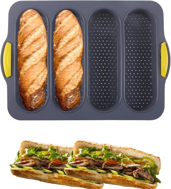 Silikonbakeform med fire rom for brød, hjemmelaget brødform, silikonbaguettekakeform, DIY franskbrødform, non-stick bakeform.[zd]