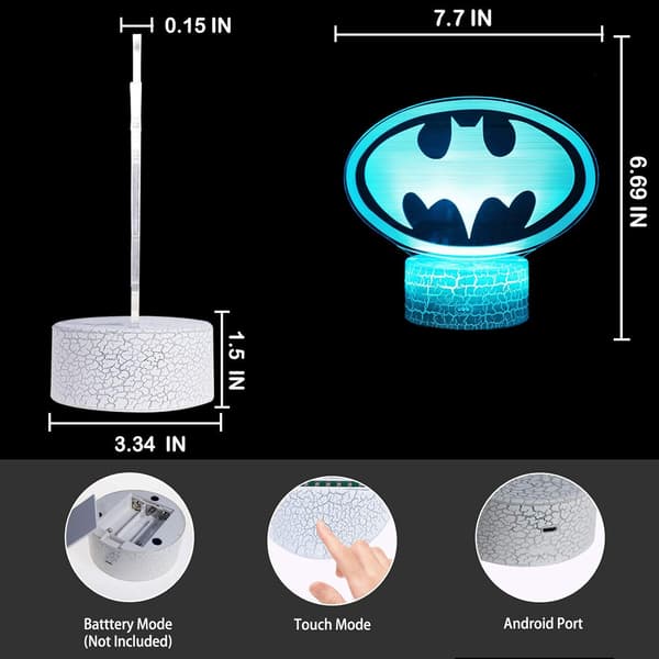 Flaggermus Superhelt 3D Illusjon Nattlys Soverom Bordlampe Gave